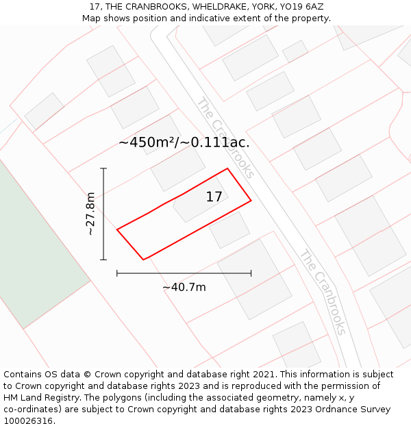 17, THE CRANBROOKS, WHELDRAKE, YORK, YO19 6AZ: Plot and title map