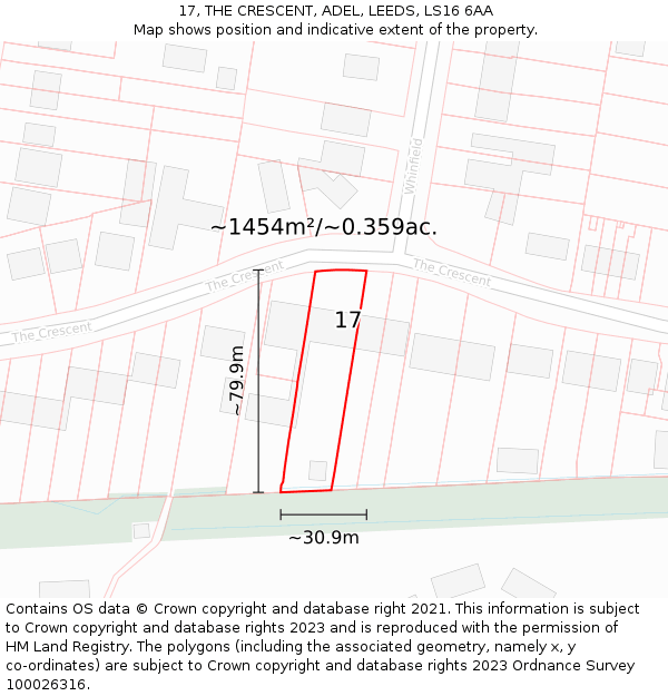 17, THE CRESCENT, ADEL, LEEDS, LS16 6AA: Plot and title map