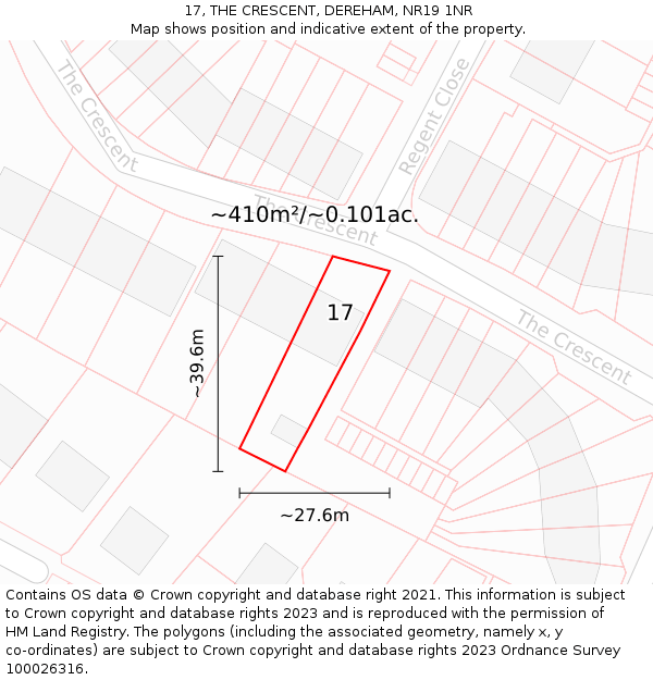 17, THE CRESCENT, DEREHAM, NR19 1NR: Plot and title map