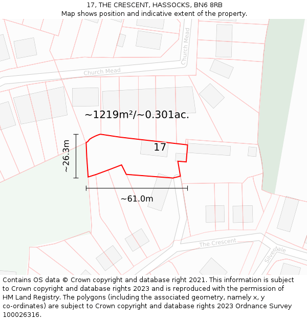 17, THE CRESCENT, HASSOCKS, BN6 8RB: Plot and title map