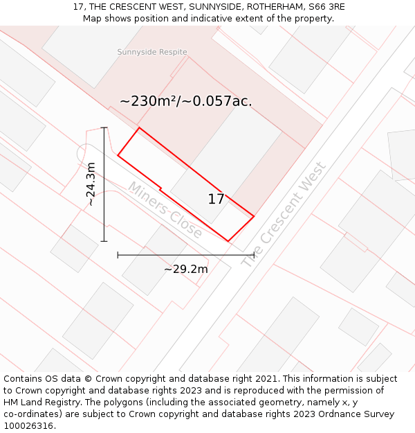 17, THE CRESCENT WEST, SUNNYSIDE, ROTHERHAM, S66 3RE: Plot and title map