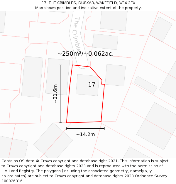 17, THE CRIMBLES, DURKAR, WAKEFIELD, WF4 3EX: Plot and title map