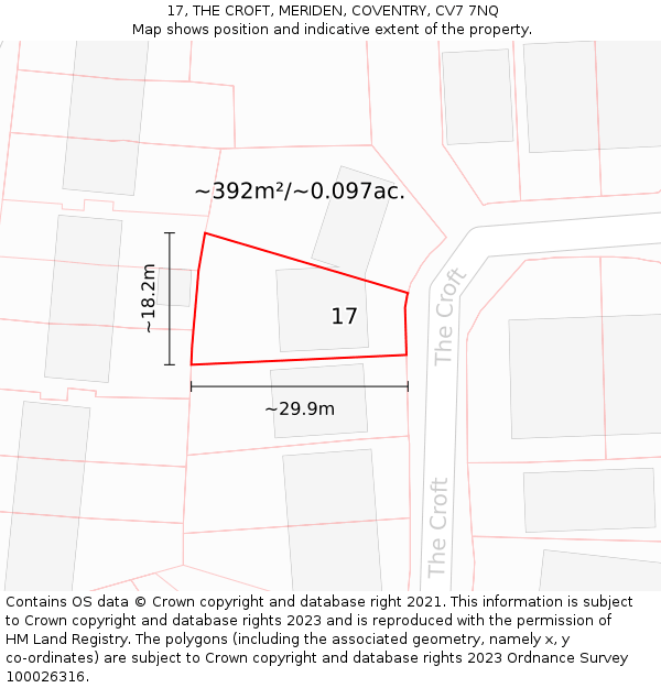 17, THE CROFT, MERIDEN, COVENTRY, CV7 7NQ: Plot and title map