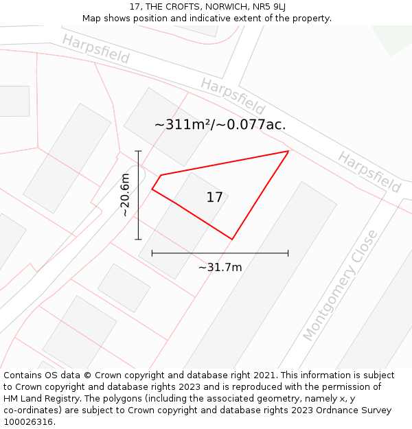 17, THE CROFTS, NORWICH, NR5 9LJ: Plot and title map
