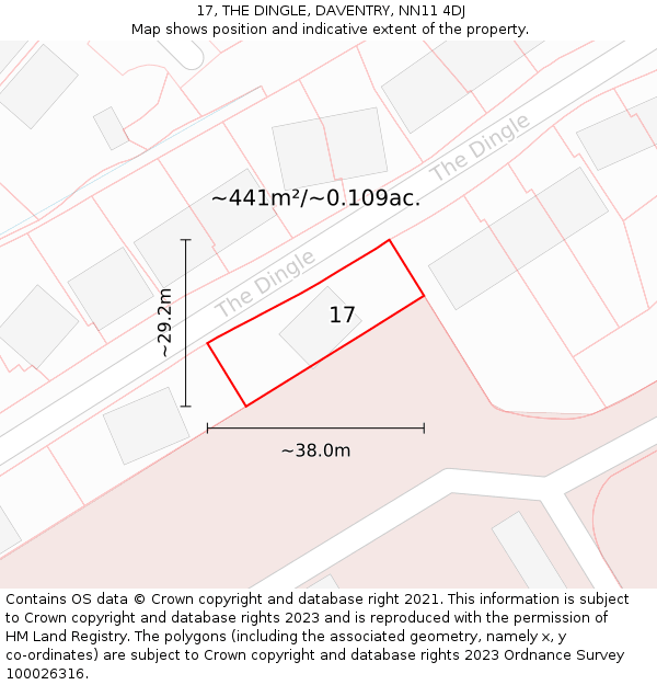 17, THE DINGLE, DAVENTRY, NN11 4DJ: Plot and title map