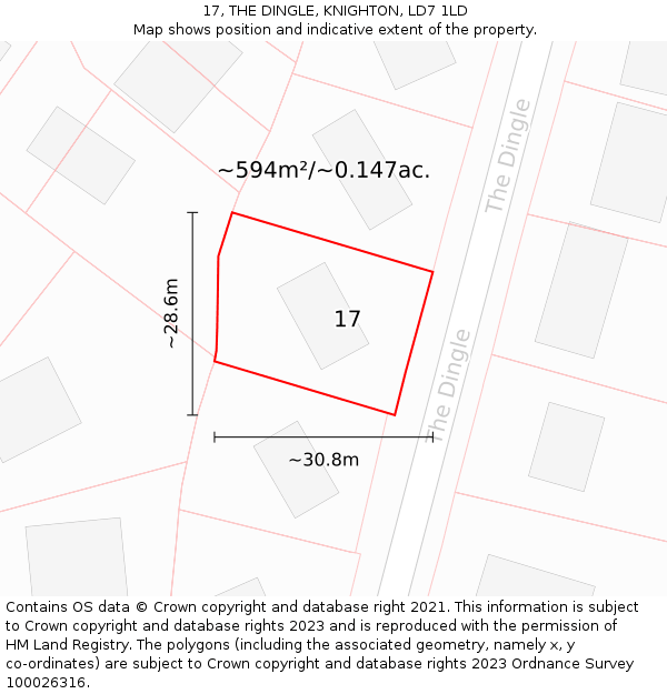 17, THE DINGLE, KNIGHTON, LD7 1LD: Plot and title map