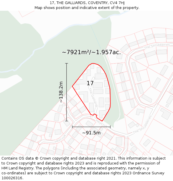 17, THE GALLIARDS, COVENTRY, CV4 7HJ: Plot and title map