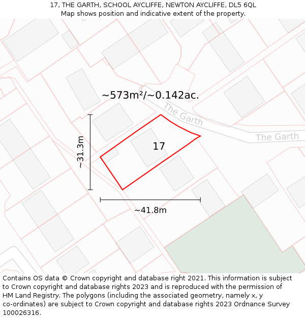 17, THE GARTH, SCHOOL AYCLIFFE, NEWTON AYCLIFFE, DL5 6QL: Plot and title map