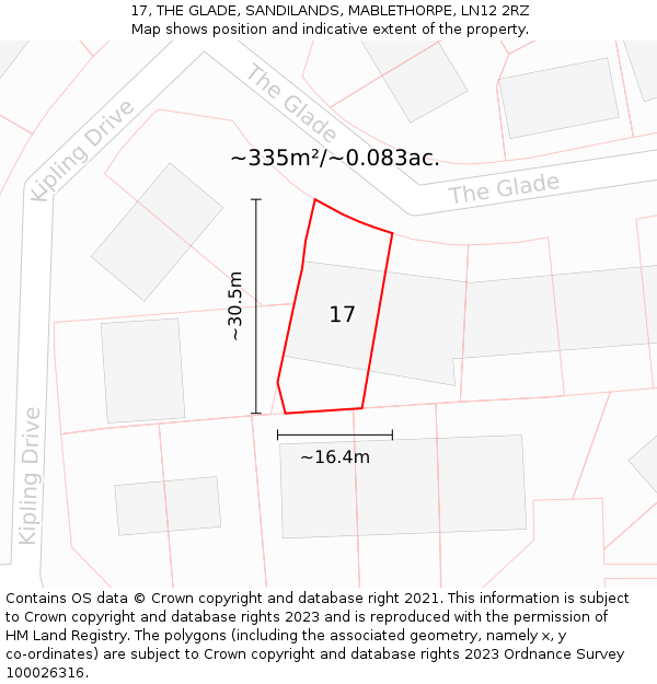 17, THE GLADE, SANDILANDS, MABLETHORPE, LN12 2RZ: Plot and title map