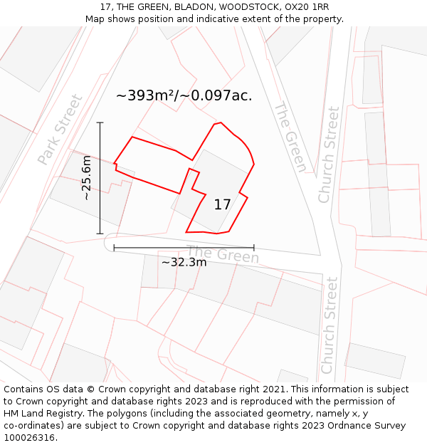 17, THE GREEN, BLADON, WOODSTOCK, OX20 1RR: Plot and title map