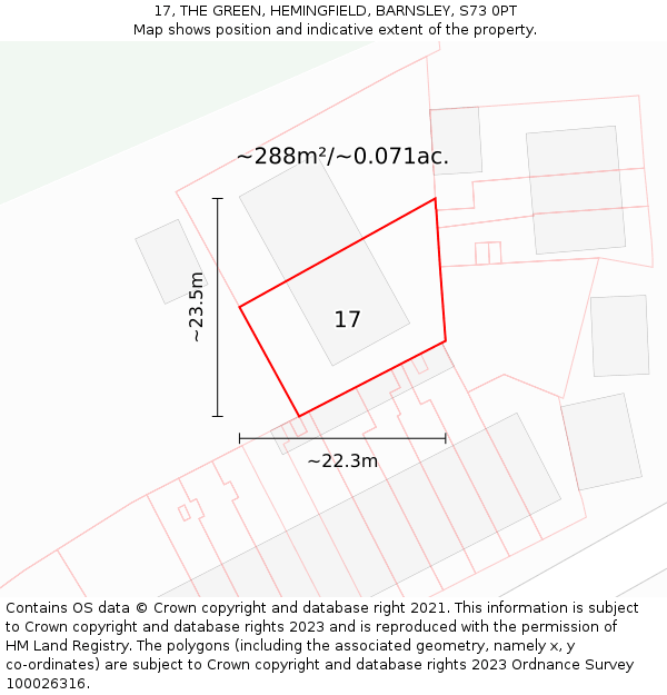 17, THE GREEN, HEMINGFIELD, BARNSLEY, S73 0PT: Plot and title map