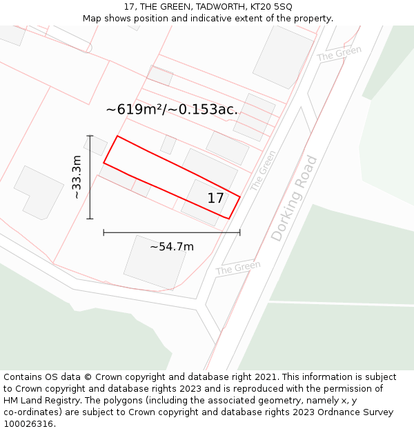 17, THE GREEN, TADWORTH, KT20 5SQ: Plot and title map