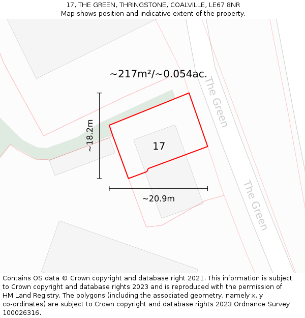 17, THE GREEN, THRINGSTONE, COALVILLE, LE67 8NR: Plot and title map