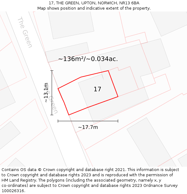 17, THE GREEN, UPTON, NORWICH, NR13 6BA: Plot and title map