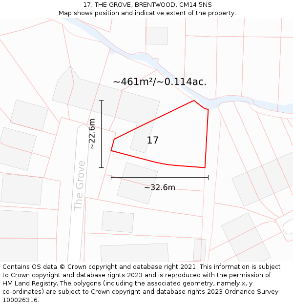 17, THE GROVE, BRENTWOOD, CM14 5NS: Plot and title map