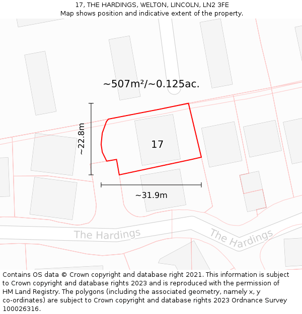 17, THE HARDINGS, WELTON, LINCOLN, LN2 3FE: Plot and title map