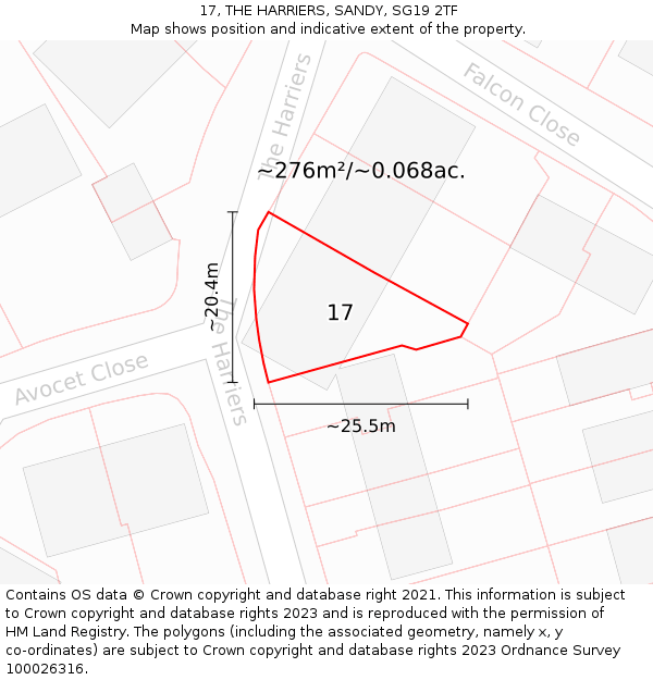 17, THE HARRIERS, SANDY, SG19 2TF: Plot and title map