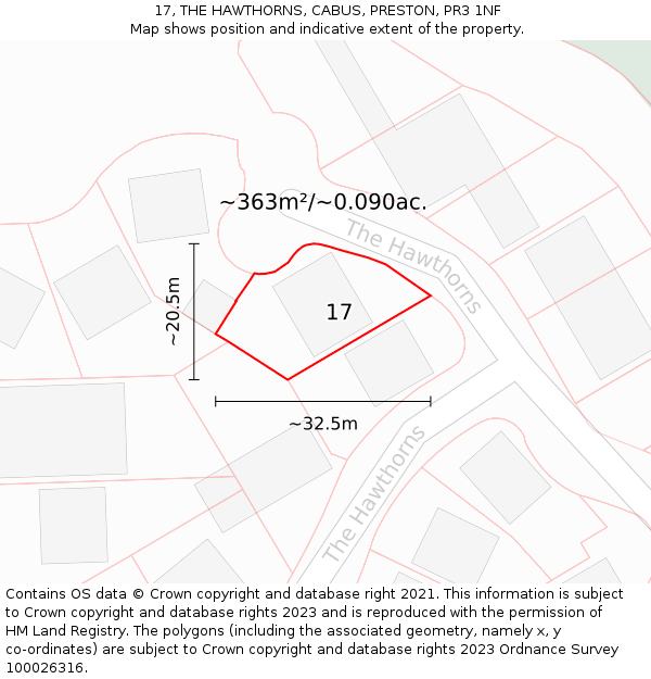 17, THE HAWTHORNS, CABUS, PRESTON, PR3 1NF: Plot and title map