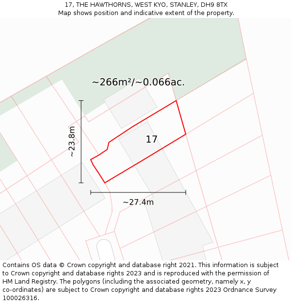 17, THE HAWTHORNS, WEST KYO, STANLEY, DH9 8TX: Plot and title map