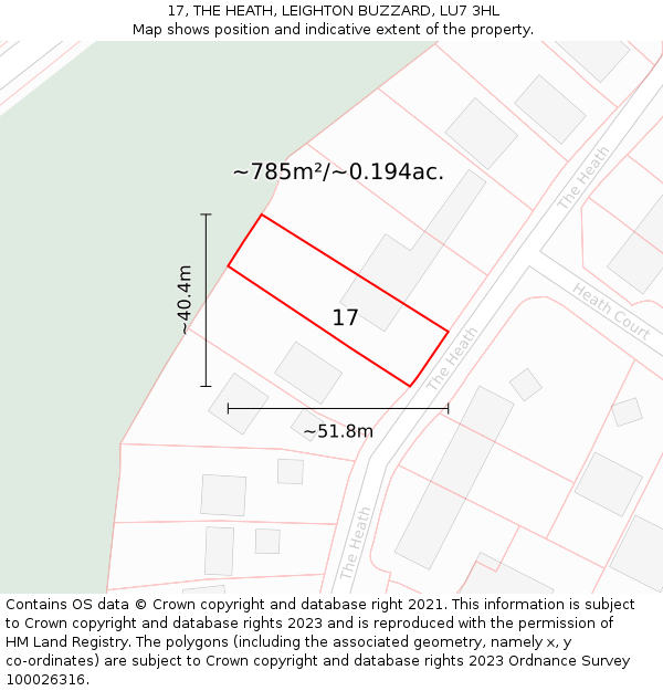 17, THE HEATH, LEIGHTON BUZZARD, LU7 3HL: Plot and title map