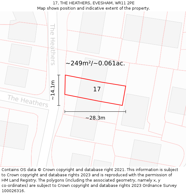 17, THE HEATHERS, EVESHAM, WR11 2PE: Plot and title map
