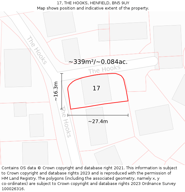 17, THE HOOKS, HENFIELD, BN5 9UY: Plot and title map