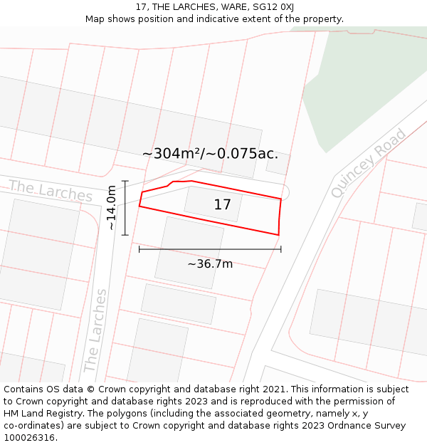 17, THE LARCHES, WARE, SG12 0XJ: Plot and title map
