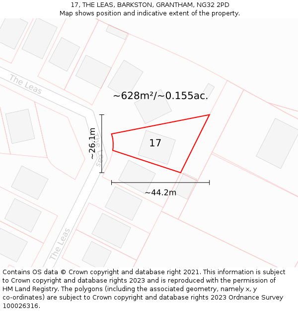 17, THE LEAS, BARKSTON, GRANTHAM, NG32 2PD: Plot and title map