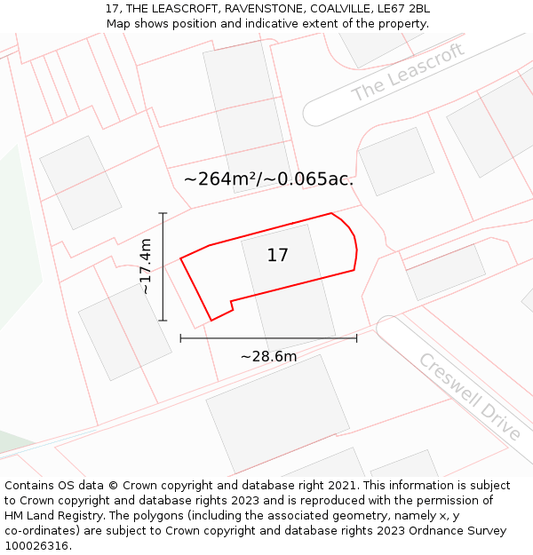 17, THE LEASCROFT, RAVENSTONE, COALVILLE, LE67 2BL: Plot and title map