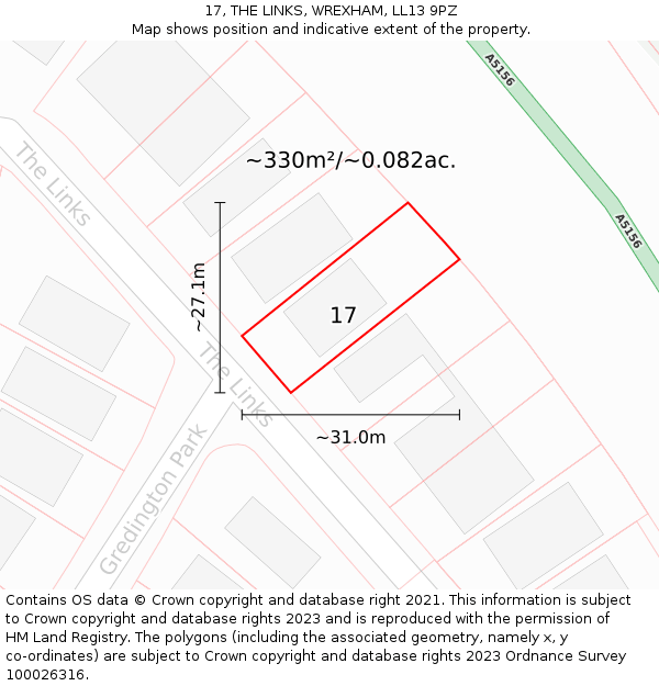 17, THE LINKS, WREXHAM, LL13 9PZ: Plot and title map