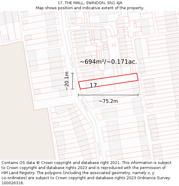 17, THE MALL, SWINDON, SN1 4JA: Plot and title map