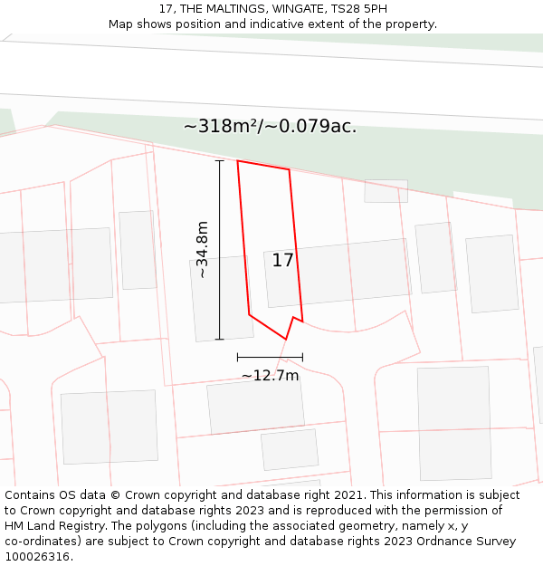 17, THE MALTINGS, WINGATE, TS28 5PH: Plot and title map