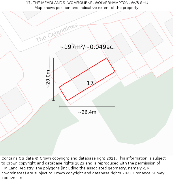 17, THE MEADLANDS, WOMBOURNE, WOLVERHAMPTON, WV5 8HU: Plot and title map
