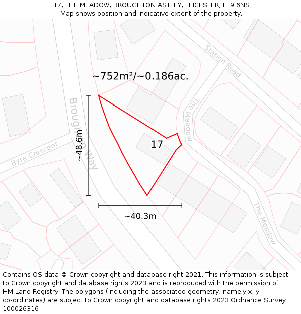 17, THE MEADOW, BROUGHTON ASTLEY, LEICESTER, LE9 6NS: Plot and title map