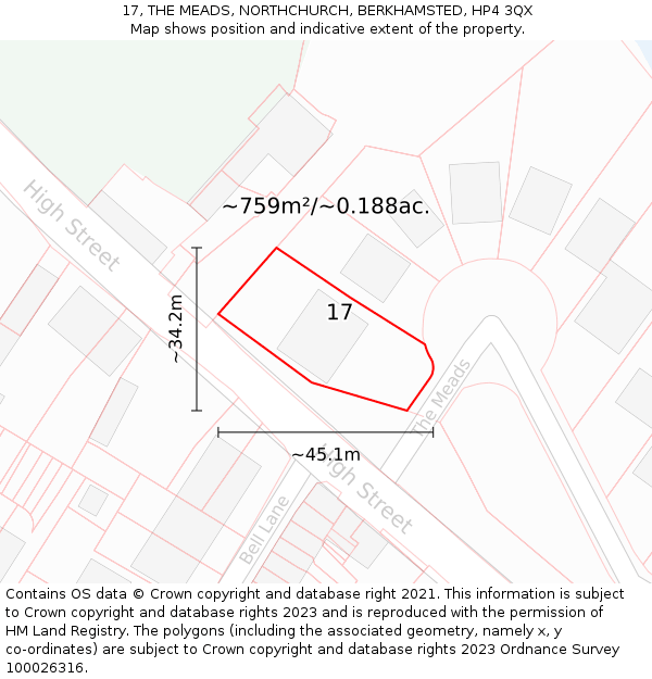 17, THE MEADS, NORTHCHURCH, BERKHAMSTED, HP4 3QX: Plot and title map