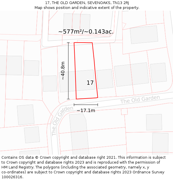 17, THE OLD GARDEN, SEVENOAKS, TN13 2RJ: Plot and title map