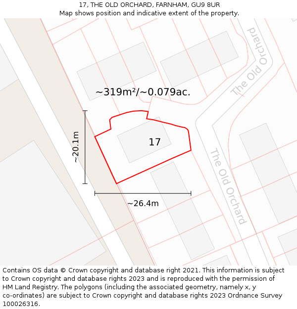 17, THE OLD ORCHARD, FARNHAM, GU9 8UR: Plot and title map