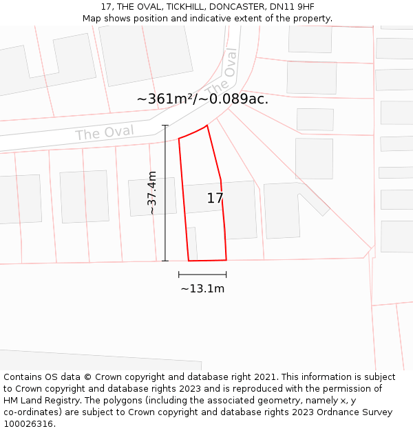 17, THE OVAL, TICKHILL, DONCASTER, DN11 9HF: Plot and title map
