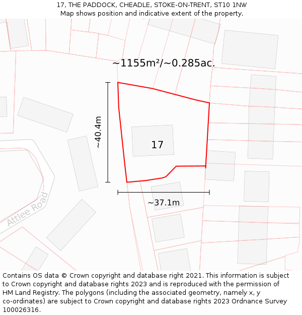 17, THE PADDOCK, CHEADLE, STOKE-ON-TRENT, ST10 1NW: Plot and title map