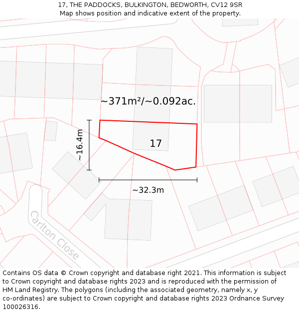 17, THE PADDOCKS, BULKINGTON, BEDWORTH, CV12 9SR: Plot and title map