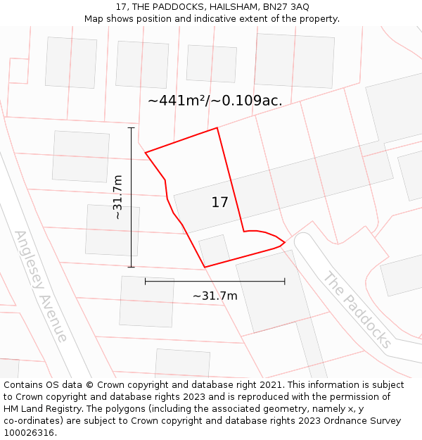 17, THE PADDOCKS, HAILSHAM, BN27 3AQ: Plot and title map