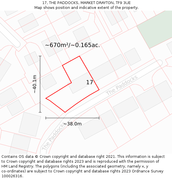 17, THE PADDOCKS, MARKET DRAYTON, TF9 3UE: Plot and title map