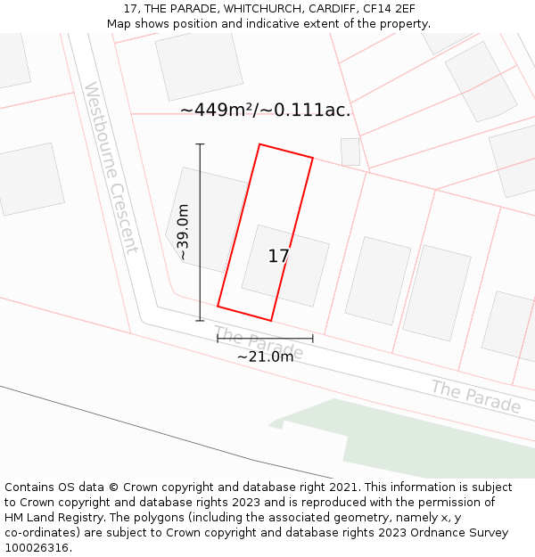 17, THE PARADE, WHITCHURCH, CARDIFF, CF14 2EF: Plot and title map