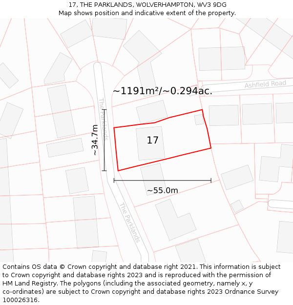 17, THE PARKLANDS, WOLVERHAMPTON, WV3 9DG: Plot and title map