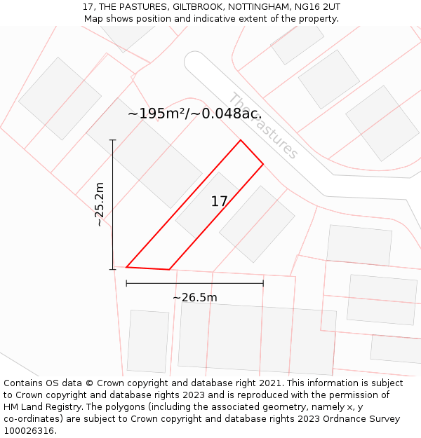 17, THE PASTURES, GILTBROOK, NOTTINGHAM, NG16 2UT: Plot and title map