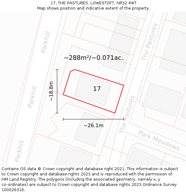 17, THE PASTURES, LOWESTOFT, NR32 4WT: Plot and title map