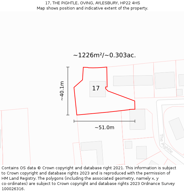 17, THE PIGHTLE, OVING, AYLESBURY, HP22 4HS: Plot and title map