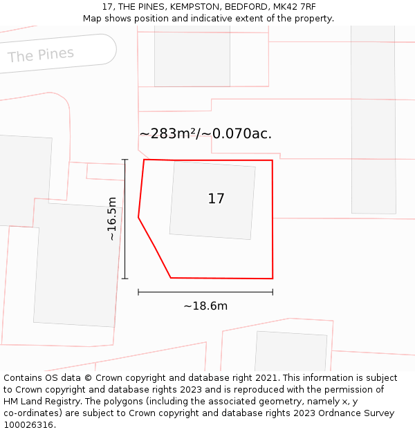 17, THE PINES, KEMPSTON, BEDFORD, MK42 7RF: Plot and title map
