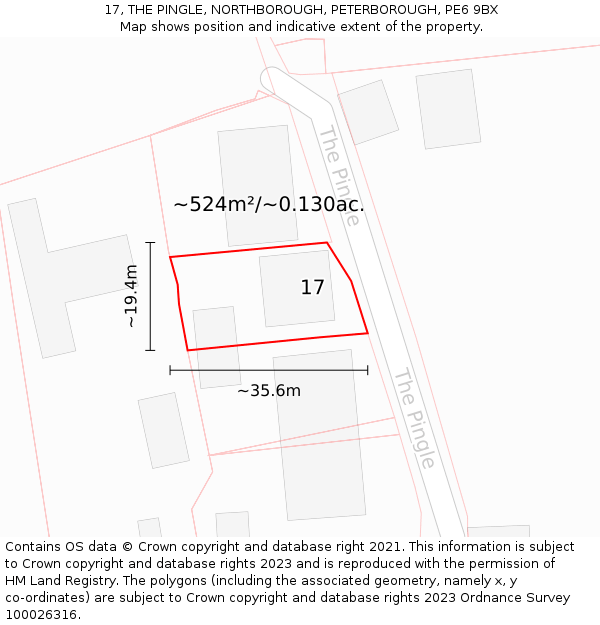 17, THE PINGLE, NORTHBOROUGH, PETERBOROUGH, PE6 9BX: Plot and title map