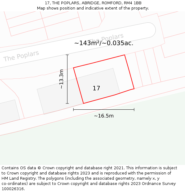 17, THE POPLARS, ABRIDGE, ROMFORD, RM4 1BB: Plot and title map